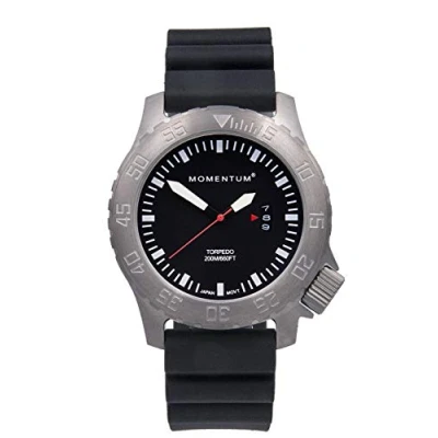 Image of Momentum Men&#039;s Torpedo Dive Watch 200M/600FT Water Resistant Stainless Steel Case (Sapphire Crystal, Black Hyper Rubber)