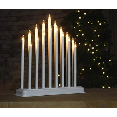 Image of Marco Paul White Christmas Candle Bridge with 17 Pipe Faux Candles Traditional Arch Light Up Decoration Festive Décor Table Centrepiece Window Ornament Xmas Lighting