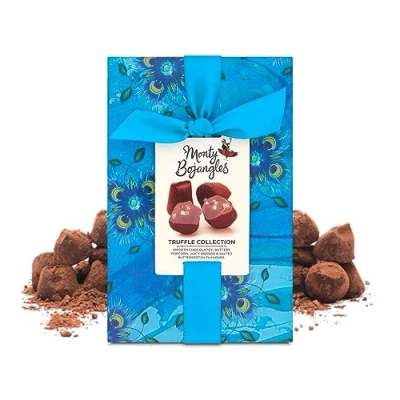 Image of Monty Bojangles Gift Wrapped Truffle Box (190g) 4 Award Winning Cocoa Dusted Flavours in a complete with Ribbon Suitable for Vegetarians