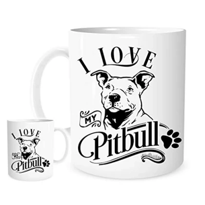 Image of 11OZ I Love My Pitbull Mug,A Lovely Ceramic Gift Mug Featuring A Cute Dog