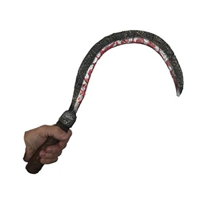 Image of Rubber Johnnies , Grim Reaper Sickle, Fake WEAPON, Bloody, Scary Blood Stained Scythe, Halloween Accessorie, Realistic Foam Prop, Costume WEAPONS