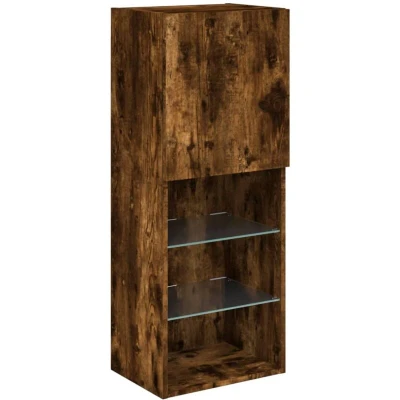 Image of vidaXL TV Cabinet with LED Lights Smoked Oak 40.5x30x102 cm