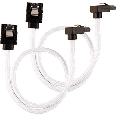 Image of Corsair 30cm White Premium Braided Sleeved 90 SATA Data Cable