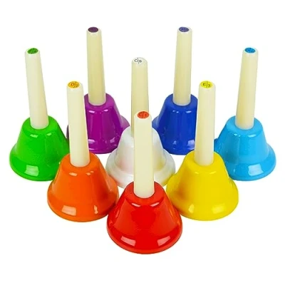 Image of A Star Coloured Metal Diatonic Hand Bells Set of 8 Notes, Educational Percussion Musical Instruments for Children