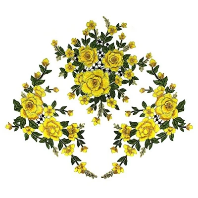 Image of 1set/3pieces 3D Floral Embroidered Fabric Patches Lace Motif Applique Trimming Craft DIY Bordado Sewing Supplies (Yellow)