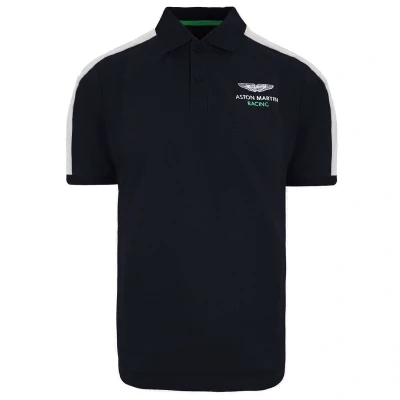 Image of Hackett Men Aston Martin Racing Shoulder Panel Polo T Shirt, S XXXL Slim Fit (Navy, M)