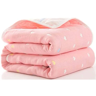 Image of Hayisugar Baby Swaddle Blankets 6 Layer Muslin Wrap 100% Cotton Stroller Cover Receiving Infant, Newborn Blanket for Crib, Travel, Outdoor, Pink Heart, 110x110cm