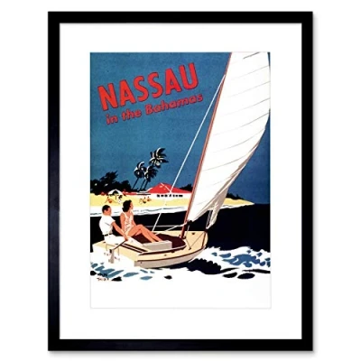 Image of Wee Blue Coo Travel Nassau Bahamas Beach Sea Ocean Yacht Boat Framed Wall Art Print