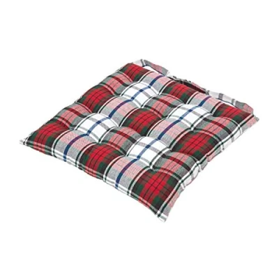 Image of HOMESCAPES Red and Green Tartan Seat Pad Cushion for Dining Chairs 100% Cotton Chair with Straps ″Macduff″ Design 40 x cm