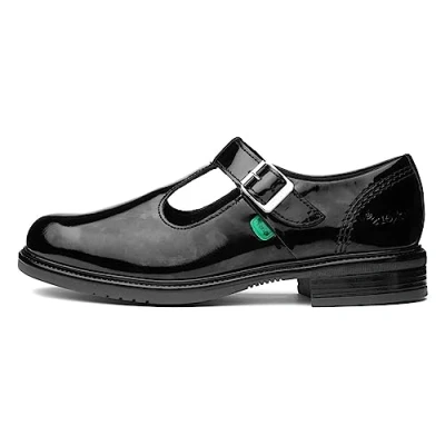 Image of Kickers Lach Girls Black Leather T Bar Shoe Size 5 UK