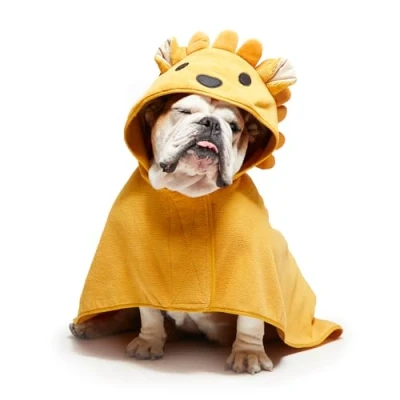Image of Barkbox Premium Absorbent Dog Towel Quick Drying Hooded Bathrobe for Bath &amp; Beach Trips, Luxurious Soft Bathrobe/Towel All Breeds, Pet Dogs Cats (Lion, Small)