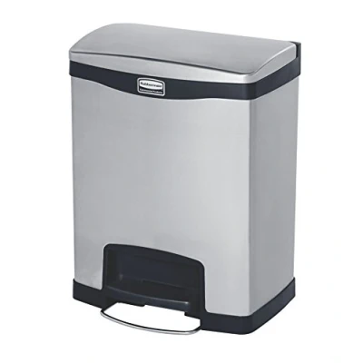 Image of Rubbermaid Commercial Products Slim Jim Step on Metal Front Waste Receptacle Bin 30 Litre Black 1901985