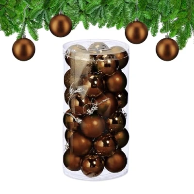 Image of Christmas Bauble Set of 30, Glittery, Matt &amp; Shiny Ornaments, Plastic Xmas Tree Balls, HxD: 7 x 6 cm, Relaxdays