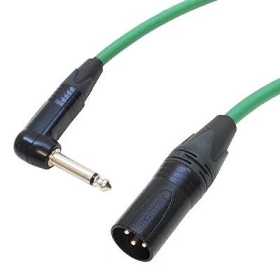 Image of Van Damme Angled Jack to Male XLR lead. Guitar/Mixer/DI Cable. Neutrik (6m, Green)