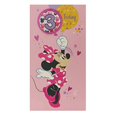 Image of UK Greetings Disney 3rd Birthday Card For Her/Girl With Envelope Badge Design Minnie Mouse, 121mm x 229mm