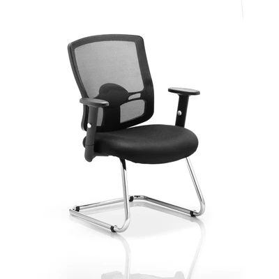 Image of Portland Cantilever Chair Black Mesh with Arms