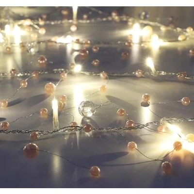 Image of Christmas Concepts® 2m (6.5ft) 20 Beaded LED String Lights Garland Party Decorations Weddings &amp; (Baby Pink)