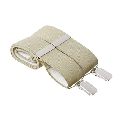 Image of Gents Shop XXL Quality Mens Beige Trouser Braces Clip On Suspenders Plain 35mm Wide Adjustable Strong Silver Clips Extra Large Size 2XL 52 Inches Long X Trousers (XXL Long, Beige)