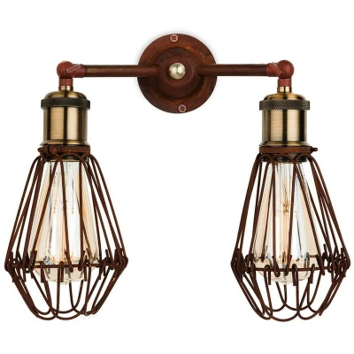 Image of Arcade 2 Light Wall Cage Rustic Brown, E27