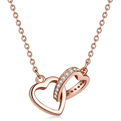 Image of Infinite U Classic Interlocking Hearts 925 Sterling Silver Cubic Zirconia Pendant Necklace Necklet for Women/Girls, Rose Gold