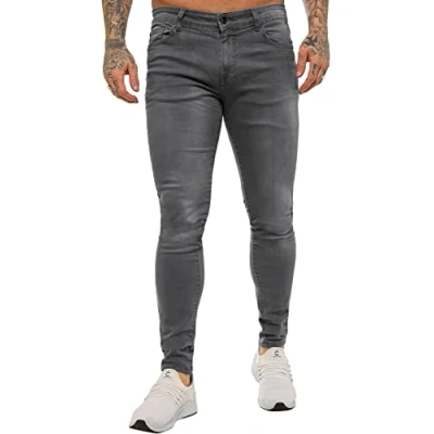 Image of 989Zé ENZO Mens Super Skinny Sim Fit Stretch Jeans Denim Pants EZ326 All Waist Sizes UK Dark Grey 32 Long