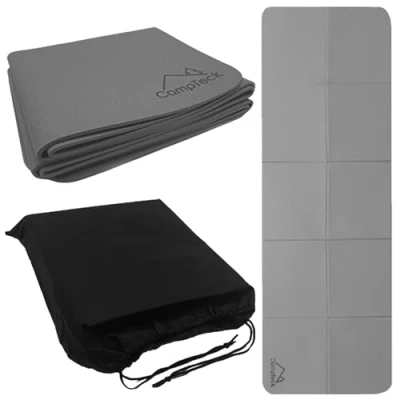 Image of CampTeck U7274 Unisex Folding Yoga Mat, Portable Non Slip Exercise Foldable Travel Mat (183 x 61cm unfolded) with Drawstring Carry Bag Grey