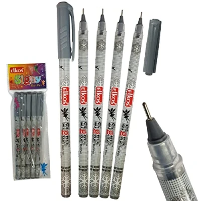 Image of ELKOS Black Ballpoint Pens, 0.7mm Fine Point, Pack of 5, Signy Ball Smooth Writing, Perfect School Office Home Use, ZOFAX Pen