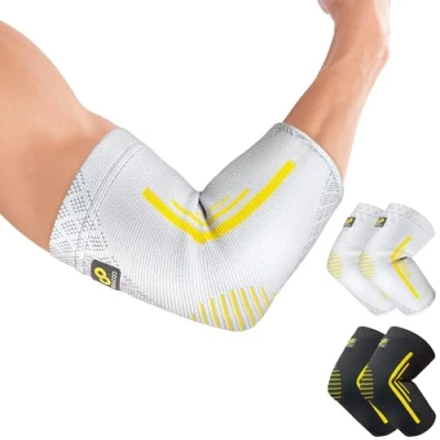Image of BRACOO Elbow Support Compression Sleeve for Men &amp; Women (2 Pack), Brace Tennis Golfer’s Elbow, Tendonitis, Weightlifting, Arthritis, Injury, Epicondylitis, EE92 (Grey, S)