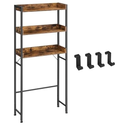Image of VASAGLE Toilet Shelf, 3 Tier Space Saving Bathroom Easy Assembly, for Laundry Room, Industrial Style, Rustic Brown and Black, BTS002B01