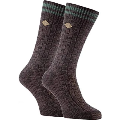 Image of Farah 2 Pack Mens 1920 Thick Cotton Rich Earthy Colours Chunky Knitted Formal Boot Socks (6 11 uk, 04 Earth Brown)