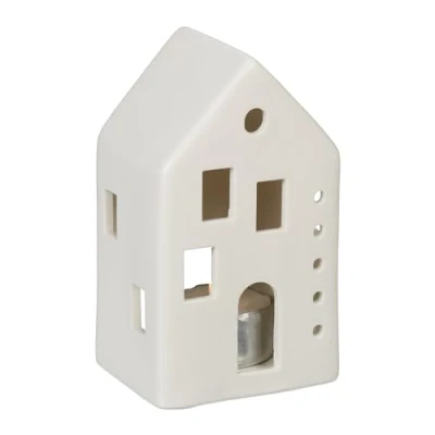 Image of Relaxdays Tealight House Ceramic, Light Through Windows, for 1 Candle, HWD: 12 x 7 6 cm, Cute Table Decoration, White