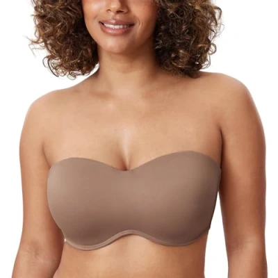 Image of Delimira Women&#039;s Strapless Bra Underwire Non Padded Minimiser Plus Size Bandeau Seamless Brown Purple 42DD