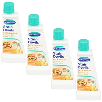 Image of Dr Beckmann Stain Devils Fat &amp; Sauces Cooking Oil, Pizza Curry Remover (4 x 50ml)