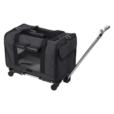 Image of Dog Carrier with Wheels, Pet for Small Cats Dogs, Cat Wheel, Travel Bag Safety Zippers, Soft Rolling Carrier, Airline Approved (B)