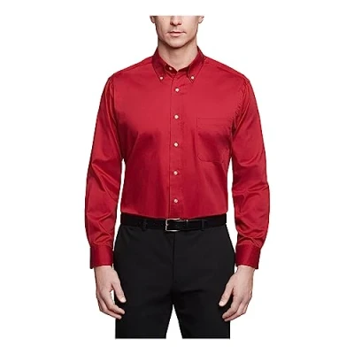 Image of Van Heusen Men&#039;s Regular Fit Twill Solid Button Down Collar Dress Shirt, Scarlet, Medium