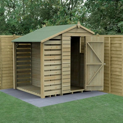 Image of 6&#039; x 4&#039; Forest 4Life 25yr Guarantee Overlap Pressure Treated Apex Wooden Shed with Logstore (1.88m 2m)