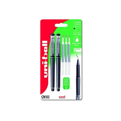 Image of uni ball UF 222 07 Erasable Rollerball Gel Pens. Premium 0.7mm Ballpoint Tip for Super Smooth Writing, Drawing &amp; Colouring. Easy Retract Eraser Secure and Stable Rubbing Out. 2 + 3 Refills Black