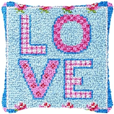 Image of CAIRF Love Words Pattern DIY Pillowcase Craft Kit Latch Crochet Yarn Pillow for Beginners Hook Kits Adults Cushion Cover, 43 X cm
