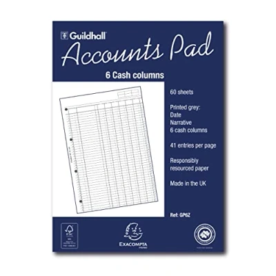 Image of Guildhall A4 Ruled Account Pad with 6 Cash Columns and 60 Pages White