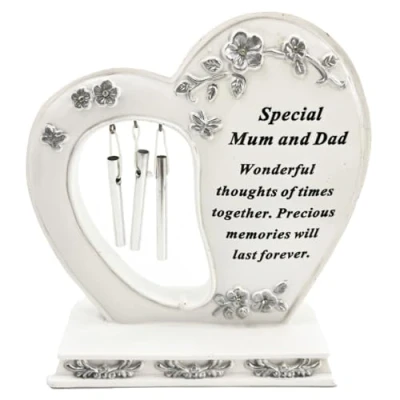 Image of Angraves Special Mum and Dad Graveside Memorial Wind Chime Heart Grave Plaque Ornament Decoration