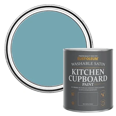 Image of Rust Oleum Blue Scrubbable Kitchen Cupboard Paint in Satin Finish Belgrave 750ml