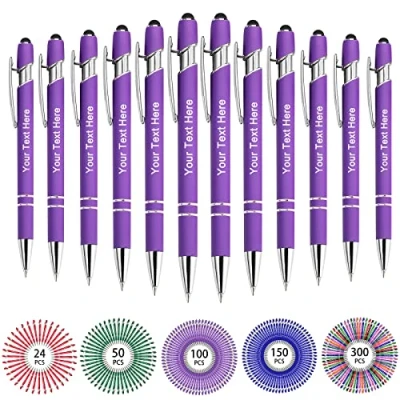 Image of Hapelf Up to 504 Bulk Personalised Pens Custom Engraved Ballpoint Pen with Stylus Tip Retractable Multi Color Housing Black Ink for Business Writting Graduation journaling Signature