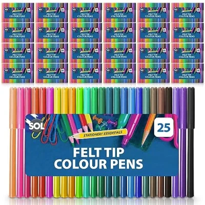 Image of 600pk (24 x 25pcs Sets) Bulk Felt Tips Colouring Pens for Adults &amp; Kids Tip Children Drawing Coloured Pens, Markers Pack