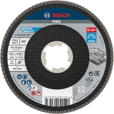 Image of Bosch Professional 1x Angled Flap Disc Best (for Metal, X LOCK, X571, Diameter 115 mm, Grit Size K80, Accessories for Angle Grinders)