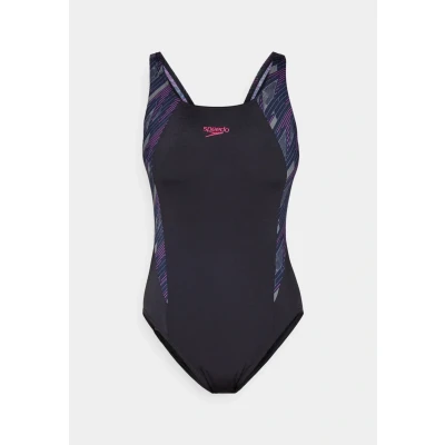 Image of Speedo Womens Hyperboom Splice Muscleback Swimsuit, Women&#039;s, Size: 32, Black/electric pink/usa charcoal