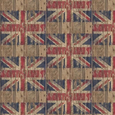 Image of G45384 Grunge Textured Wood Union Jack Brown Red White Blue Galerie Wallpaper