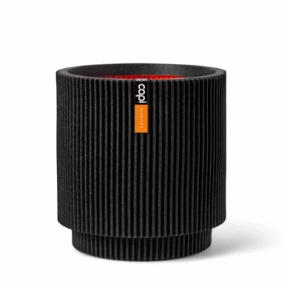 Image of CAPI EUROPE Vase cylinder Groove NL 41x43 Black Opening Ø36 Pot for indoor and outdoor use Shatterproof 100% recyclable KGVBL883