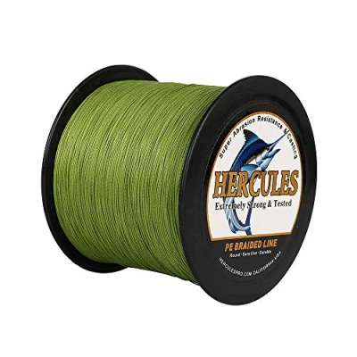 Image of HERCULES Braided Fishing Line 2000m 2187yds 6lbs 100lbs Pe Superline 4 Strands (Army Green 60lb/27.2kg 0.40mm)