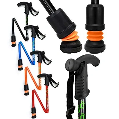 Image of Flexyfoot Shock Absorbing Derby Handle Folding Walking Stick Improved Comfort, Grip, Safety Colour: Black