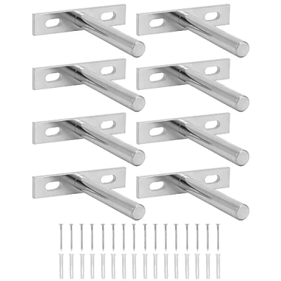Image of QWORK® 8 Pack Floating Shelf Bracket 3 Inch 75 mm Heavy Duty Hidden Concealed Wall Brackets with Mounting Screws